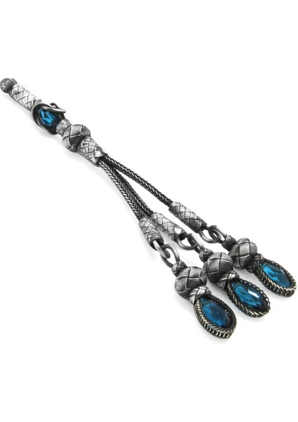 Turkuaz Zirkon Taşlı 3lü 1000 Ayar Gümüş Kazaz Püskül