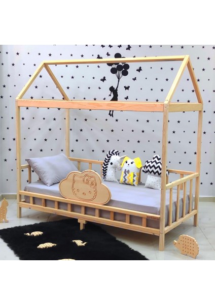 Kitty Montessori Yatak Çocuk Karyola Doğal Ahşap Yatak