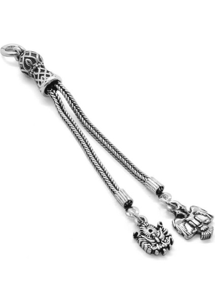 Çift Başlı Kartal-Arma Tasarım 2li Kamçı 925 Ayar Gümüş Püskül