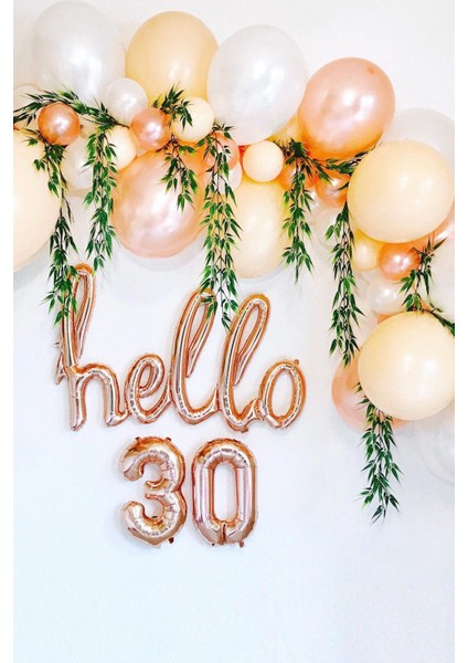 30 Yaş Doğum Günü Balonları - Hello 30 El Yazısı Rose Gold Renk Folyo Balon