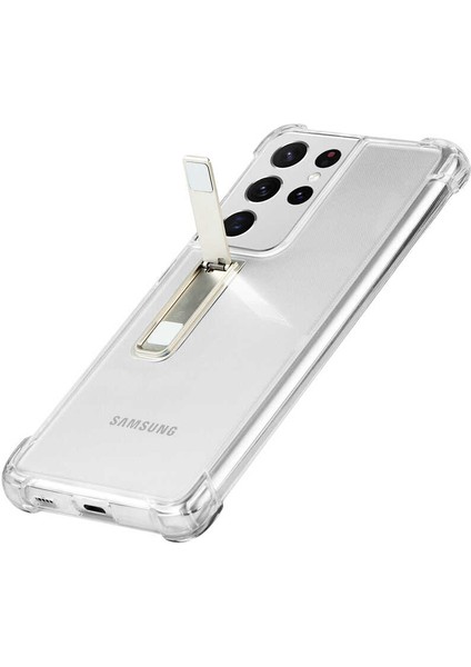 Samsung Galaxy S21 Ultra Kılıf Standlı Şeffaf Hibrit Silikon Case