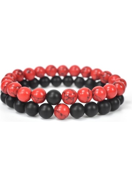 Unisex Tasarım Tokluk Hissi Veren 2 Adet Doğal Taş Bileklik Jade ve Onix