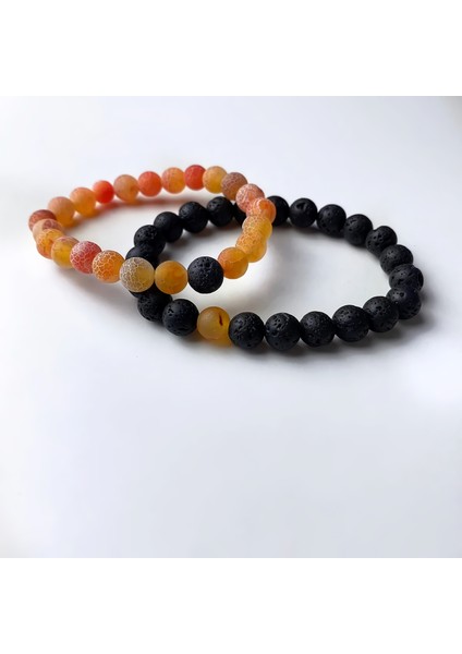 Akik ve Lav Doğal Taşı Bileklik Seti