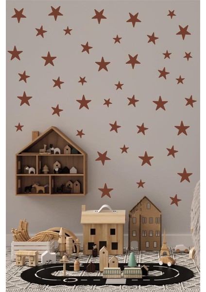 Kahverengi Yıldız Duvar Çocuk Odası Sticker Dekorasyon 3-4-5 cm 130 Adet