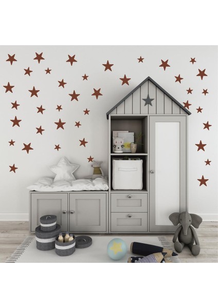 Kahverengi Yıldız Duvar Çocuk Odası Sticker Dekorasyon 3-4-5 cm 130 Adet modelleri