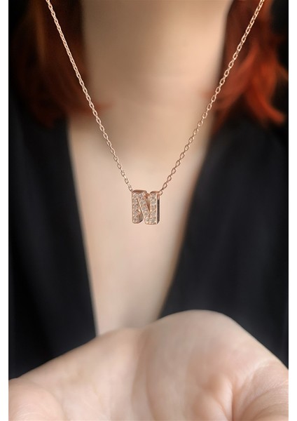925 Ayar Zirkon Taşlı Rose Minimal N Hafli Kolye Uzunluk 42 cm fiyatları