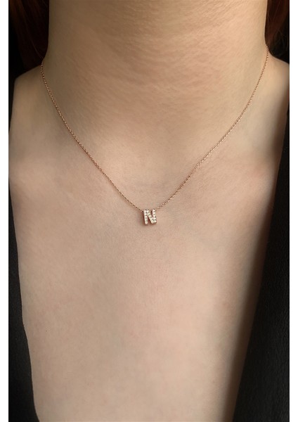 925 Ayar Zirkon Taşlı Rose Minimal N Hafli Kolye Uzunluk 42 cm modelleri