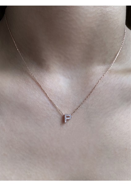 925 Ayar Zirkon Taşlı Rose Minimal P Hafli Kolye Uzunluk 42 cm modelleri