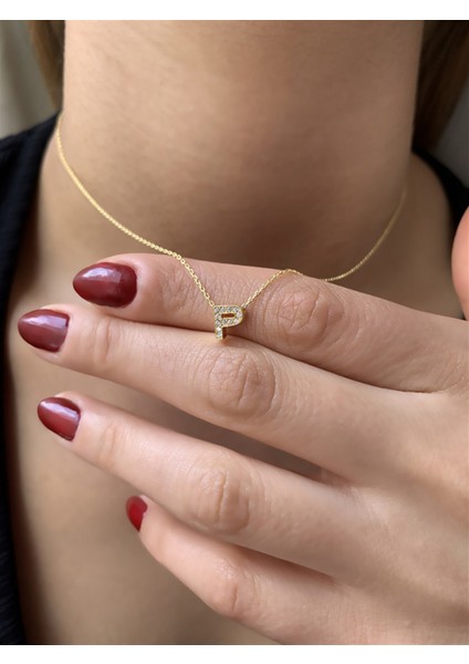 925 Ayar Zirkon Taşlı Gold Minimal P Hafli Kolye Uzunluk 42 cm fiyatları