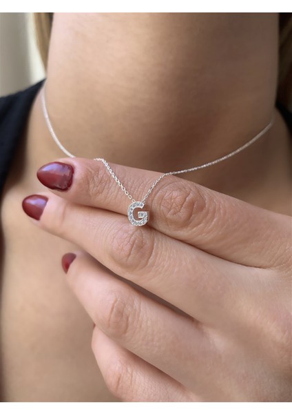 925 Ayar Zirkon Taşlı Silver Minimal G Hafli Kolye Uzunluk 42 cm fiyatları