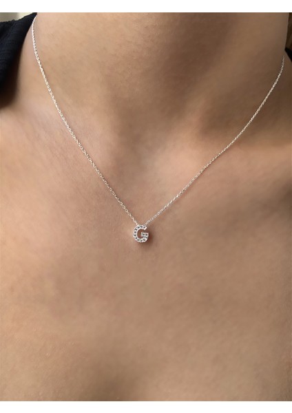 925 Ayar Zirkon Taşlı Silver Minimal G Hafli Kolye Uzunluk 42 cm modelleri