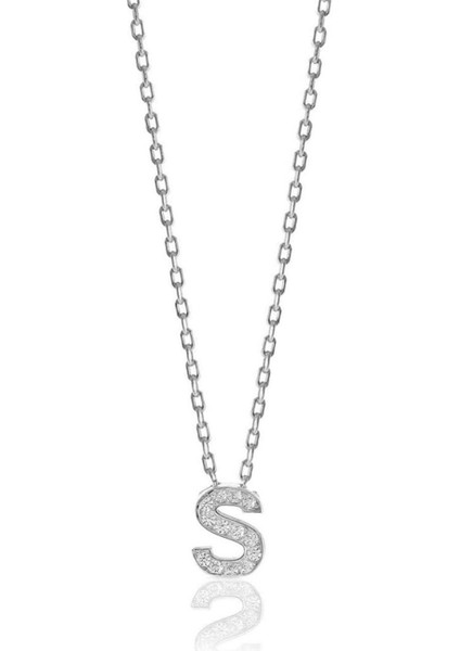 925 Ayar Zirkon Taşlı Silver Minimal S Hafli Kolye Uzunluk 42 cm