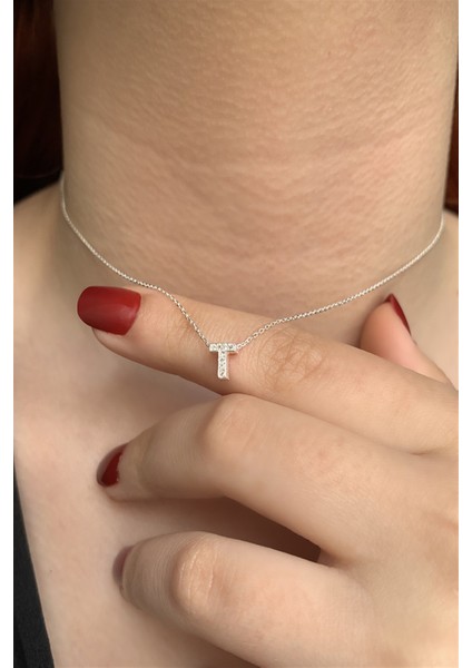 925 Ayar Zirkon Taşlı Silver Minimal T Hafli Kolye Uzunluk 42 cm fiyatları