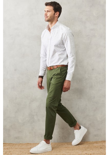 Erkek Haki Slim Fit Dar Kesim Yan Cep Esnek Chino Pantolon