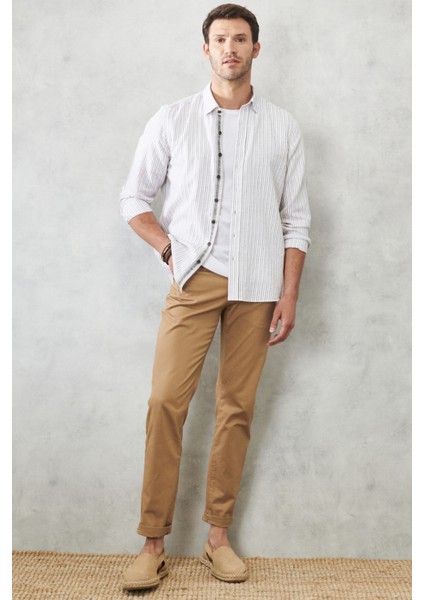 Erkek Camel Slim Fit Dar Kesim 5 Cep Esnek Chino Pantolon
