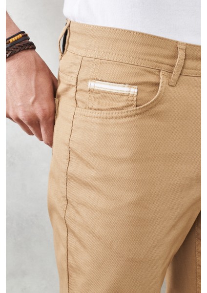 Erkek Camel Slim Fit Dar Kesim 5 Cep Esnek Chino Pantolon