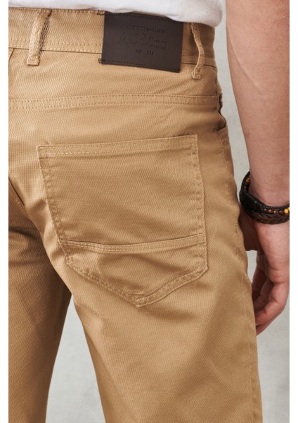 Erkek Camel Slim Fit Dar Kesim 5 Cep Esnek Chino Pantolon