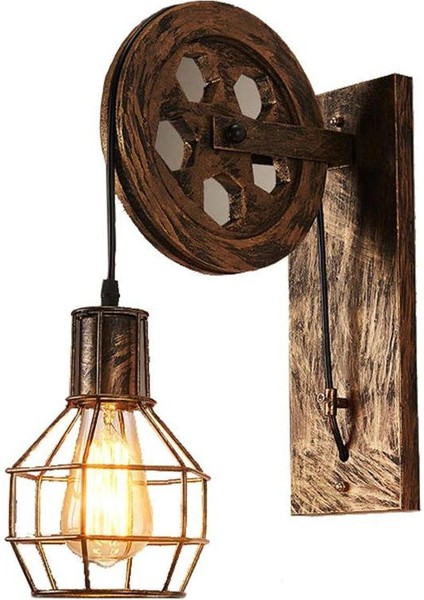 Loft Retro Endüstriyel Stil Kaldırma Duvar Lambası Restoran Yatak Odası Başucu Merdiven Koridor Kasnak Mağazası Duvar Lambası (Bronz) (Yurt Dışından)