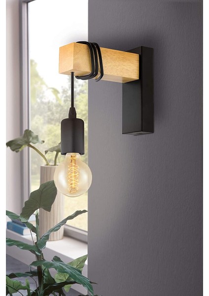 Eglo Townshend Wall Light, 1-Alevli Vintage Duvar Işık Endüstriyel Tasarımlı, Çelik ve Ahşaptan Retro Işık, Renk: Siyah, Kahverengi, S (Yurt Dışından) fiyatları