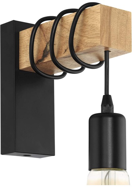 Eglo Townshend Wall Light, 1-Alevli Vintage Duvar Işık Endüstriyel Tasarımlı, Çelik ve Ahşaptan Retro Işık, Renk: Siyah, Kahverengi, S (Yurt Dışından) fırsatları