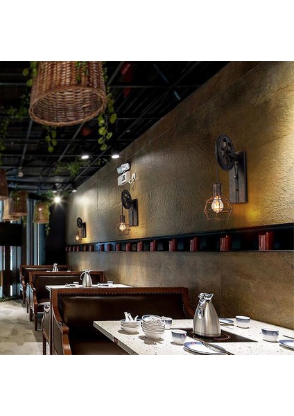 Retro Vintage Duvar Işık Endüstriyel Duvar Lambası Gölge Fikstürü Demir Çatı Kafe Bar Ayarlanabilir Aplik Işıkları Wandlamp Dekorasyon LED (Siyah) (Yurt Dışından)