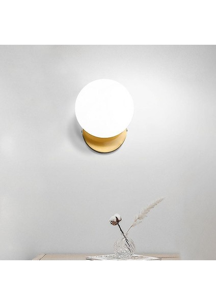 Nordic LED Duvar Ay Lambası Demir Modern Dekoratif Merdiven LED Işık Ev Başucu Yuvarlak Cam Duvar Işıkları Ahşap Aplike Murale E27 (F) (Yurt Dışından)