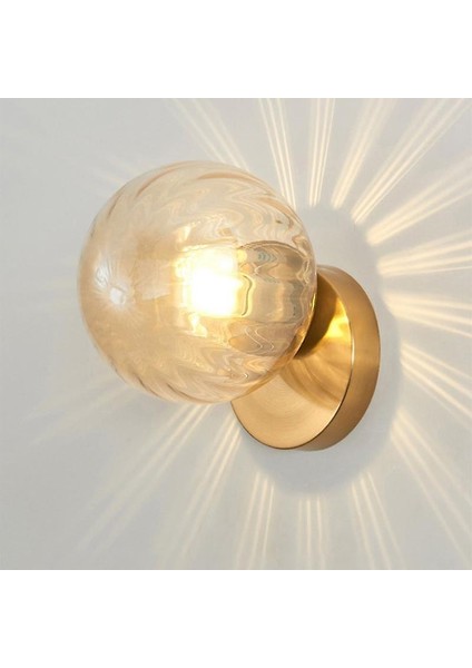 Nordic LED Duvar Ay Lambası Demir Modern Dekoratif Merdiven LED Işık Ev Başucu Yuvarlak Cam Duvar Işıkları Ahşap Aplike Murale E27 (F) (Yurt Dışından)