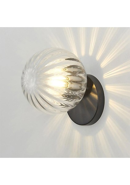 Nordic LED Duvar Ay Lambası Demir Modern Dekoratif Merdiven LED Işık Ev Başucu Yuvarlak Cam Duvar Işıkları Ahşap Aplike Murale E27 (F) (Yurt Dışından)