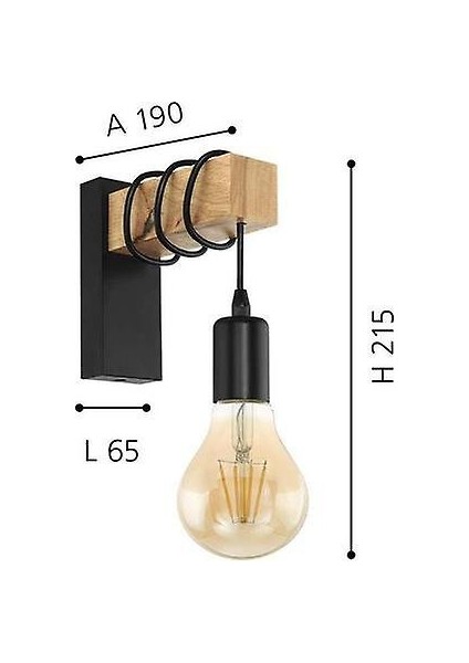 Nordic Yüksek Kaliteli Ahşap Ferforje Duvar Lambası Modern Minimalist Yatak Odası Başucu Oturma Odası Yemek Odası Aydınlatma Dekoratif (Siyah) (Yurt Dışından)