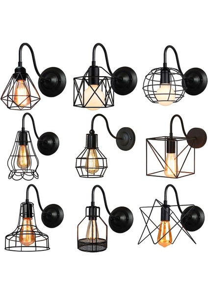 Vintage LED Duvar Işık Retro Loft Endüstriyel Duvar Lambası Siyah E27 Demir Basit Abajur Kafes Guard Aplik Kapalı Aydınlatma Armatürü (I) (Yurt Dışından)