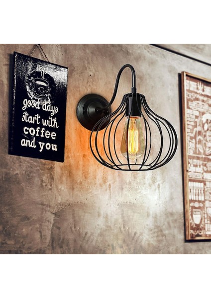 Vintage LED Duvar Işık Retro Loft Endüstriyel Duvar Lambası Siyah E27 Demir Basit Abajur Kafes Guard Aplik Kapalı Aydınlatma Armatürü (I) (Yurt Dışından)