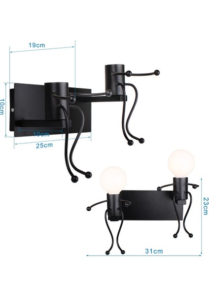 Humanoid Yaratıcı LED Duvar Işık Kapalı Duvar Lambası Modern Duvar Aplik Işık Sanat Dekor Demir E27 Yatak Odası Çocuk Odası Için Mutfak | LED Iç Mekan Duvar Lambaları (Yurt Dışından)