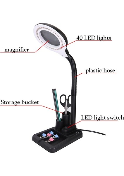 Esnek 5x / 10 Ab Abd Tak 40 LED Işıklı Büyüteç Masa Lambası (Yurt Dışından)