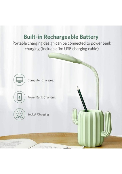 Kaktüs Yaratıcı Masa Lambası Kalem Tutucu Nightlight Ayarlanabilir Parlaklık Dokunmatik LED Oyun Masası Lambası Masaüstü Dekorasyon Kız Çocuk Kız Yeşil Kavrama ( (Yurt Dışından) fiyatları