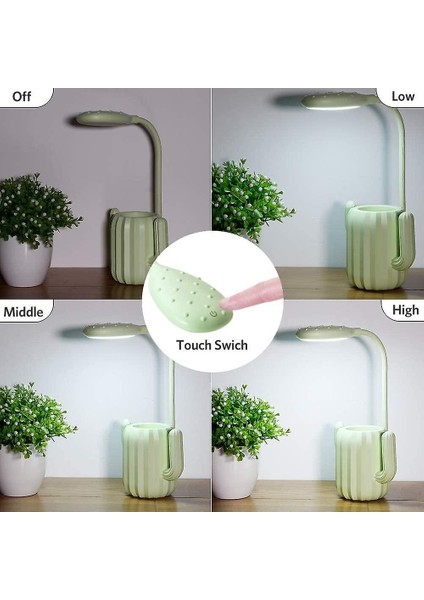 Kaktüs Yaratıcı Masa Lambası Kalem Tutucu Nightlight Ayarlanabilir Parlaklık Dokunmatik LED Oyun Masası Lambası Masaüstü Dekorasyon Kız Çocuk Kız Yeşil Kavrama ( (Yurt Dışından) modelleri