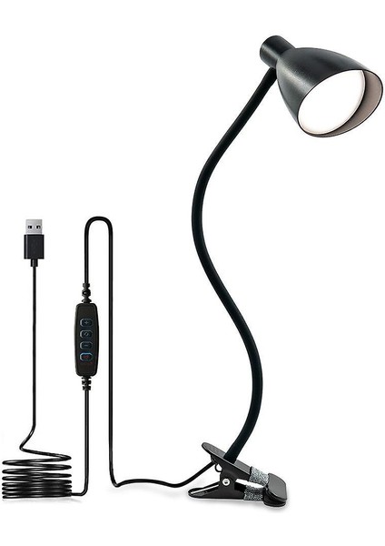 LED Klip Masa Lambası HL-TJ8010A-7 Weluot, 3 Dişliler Karartma, 9.5cm (Siyah) (Yurt Dışından)