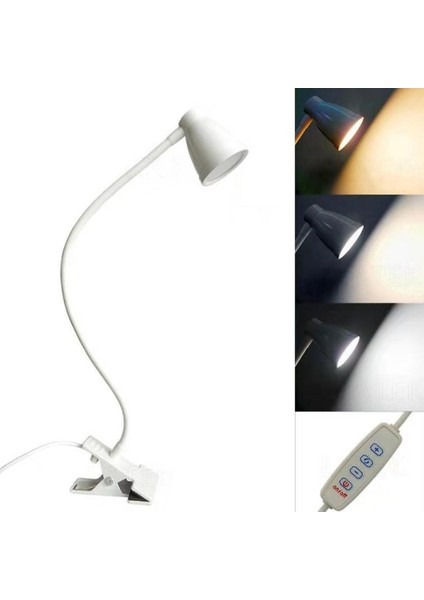 LED Klip Masa Lambası HL-TJ8010A-7 Weluot, 3 Dişliler Karartma, 8.5cm (Beyaz) (Yurt Dışından)