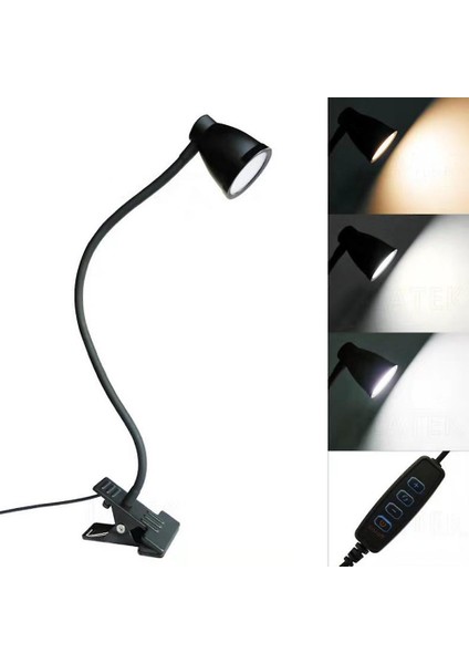 LED Klip Masa Lambası HL-TJ8010A-7 Weluot, 3 Dişliler Karartma, 8.5 cm (Siyah) (Yurt Dışından)