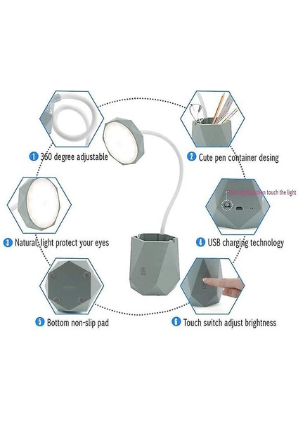 LED Masa Lambası, Göz Bakımı Işık Basın Kontrolü 3 Seviye Dimmer USB Taşınabilir Şarj Bağlantı Noktası Ofis Için Kalem Tutucu (Yurt Dışından)