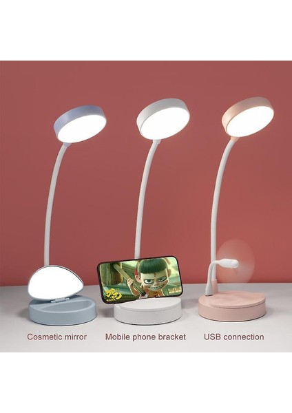 LED Masa Lambası Makyaj Aynası LED Işık USB Öğrenci Kitap Okuma Lambası Göz Koruma Cep Telefonu Tutucu Ev Yurdu Gece Lambası (Mavi) (Yurt Dışından)