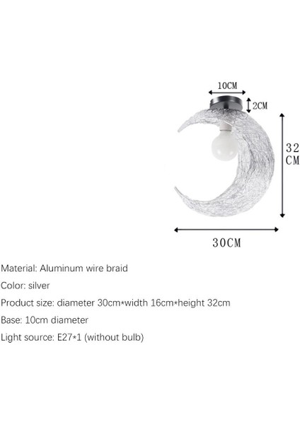 30 cm Özel Şekilli Tavan Lambası, 220 V E27 * 1 Ampulsüz, Çocuk Odası Balkon, Yatak Odası Aydınlatma, Giriş Salonu Alüminyum Tel Gümüş Lamba (Yurt Dışından)