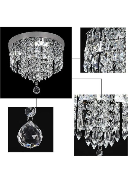 Lambalar Kristal Ch Elier Modern LED Tavan Işık Gömme Montaj Paslanmaz Çelik Fikstür 966; 250MM Boncuklu (Yurt Dışından)