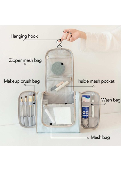 Gökyüzü Mavi Büyük Kapasiteli Kadınlar Seyahat Kozmetik Çantası Essentials Asılı Banyo Saklama Çantası (11 cm * 23 cm * 25 Cm) (Yurt Dışından) modelleri
