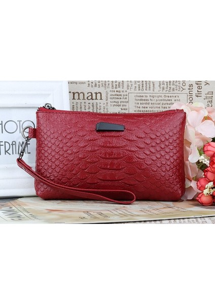 Bordo Timsah Desen Deri Kozmetik Çantası Saklama Çantası Çanta Kadın Debriyaj (20.5 cm * 12 cm * 2 Cm) (Yurt Dışından) modelleri
