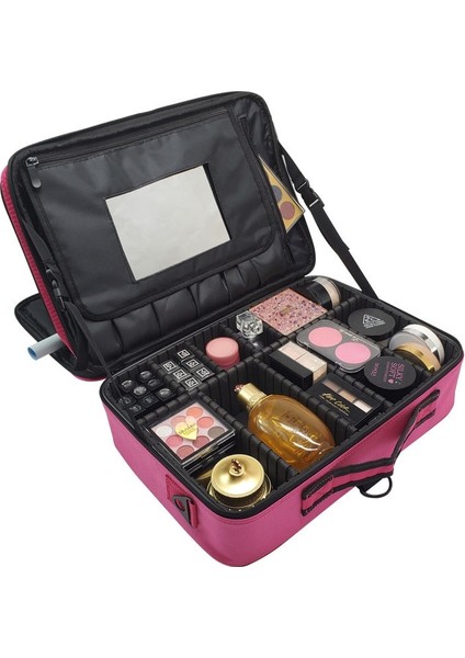 Su Geçirmez Makyaj Çantası Güzellik Tuvalet Makyaj Kılıfı Kadın Taşınabilir Seyahat Kozmetik Kılıf Fırçalar Için Kozmetik Çanta Ayna | Kozmetik Çanta ve davalar (Kırmızı) (Yurt Dışından)