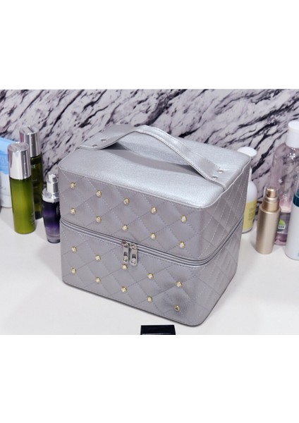 Kozmetik Çantası Kadın Pu Deri Rhinestone Makyaj Çantaları Seyahat Organizatör Moda Stil Kapasitesi 3 Katlar Kozmetik Bagaj Kutusu Taşınabilir | Kozmetik Çanta ve davalar (Yurt Dışından) modelleri