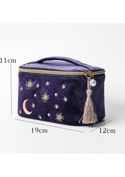 Mor Mavi Kadife Taşınabilir Kozmetik Çantası Büyük Kapasiteli Taşınabilir Kozmetik Saklama Çantası (19 cm * 12 cm * 11 Cm) (Yurt Dışından) fiyatları