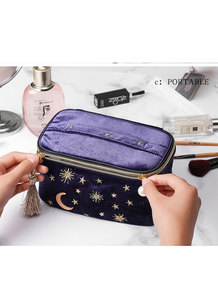 Mor Mavi Kadife Taşınabilir Kozmetik Çantası Büyük Kapasiteli Taşınabilir Kozmetik Saklama Çantası (19 cm * 12 cm * 11 Cm) (Yurt Dışından) fırsatları