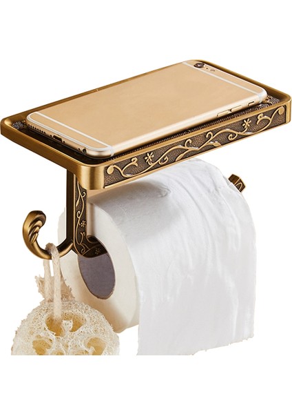 Vintage Oyma Banyo Cep Telefonu Tutucu Raf Havlu Raf ile Tuvalet Kağıdı Tutucu Siyah Rulo Doku Kutuları Wc Stand Dispenser | Kağıt Tutucular (Yurt Dışından)