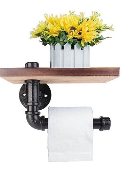 Tuvalet Rulo Tutucu Işlevli Retro Tarz Demir Boru Duvara Montaj Kağıt Havlu Askele Ahşap Depolama Raf Retro Banyo Rac | Kağıt Tutucular (Siyah) (Yurt Dışından) fiyatları